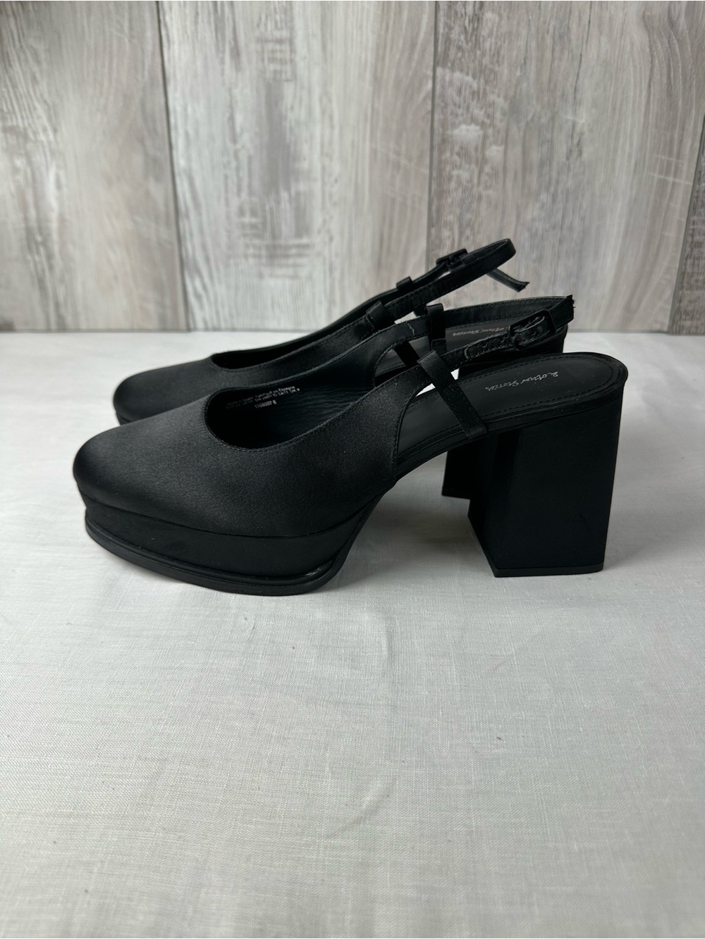 Black Platform Slingback Block Heel Pumps